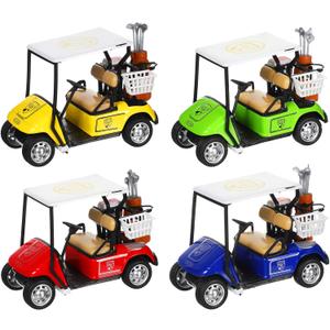 Jerify Mini Golf Cart Model Toy Metal Pull Back Action Cart 1:36 Scale Golfcart Pullback Vehicle Toys for Golf Party Birthday Decor Dollhouse Cake Toppers, 3.9 Inch (4 Pcs)