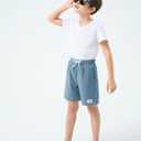 Haloumoning Boys Corduroy Shorts Kids Casual Elastic Waist Drawstring Summer Shorts with Pockets 5-14 Years (Blue)