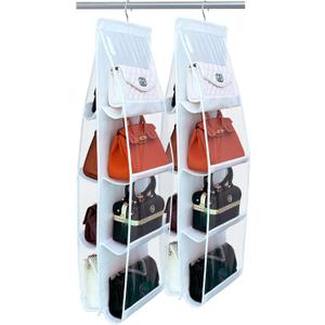 purse organizer, 2 Pack,purse organizer for closet, Upgrade Larger8 Pockets, hand bag storage organizer, thicken Metal Hooks, bag organizer, purse hangerWhite