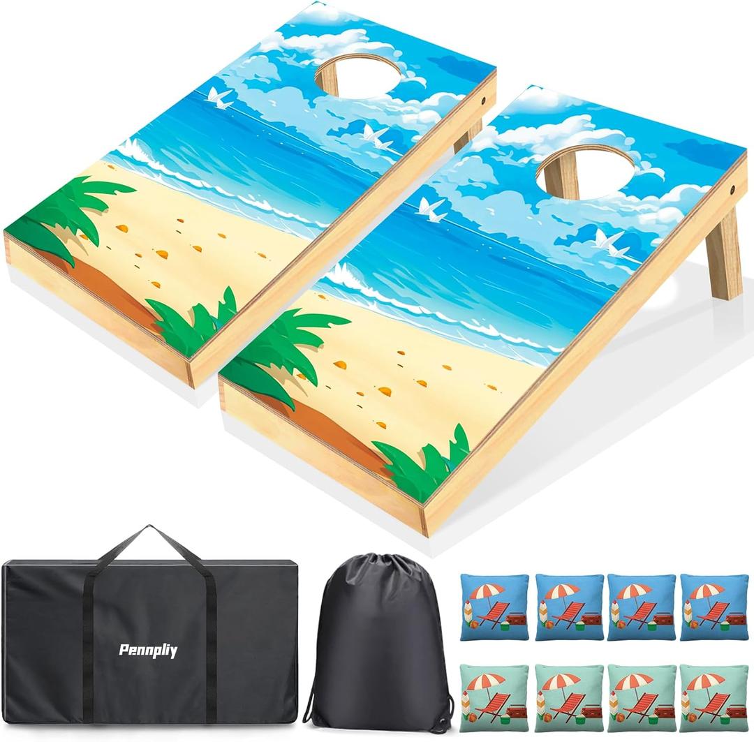 Cornhole Board Set, 2ft x 1ft Regulation Size Solid Wood Cornhole Set with 8 Bean Bags,2 Cornhole Boards, 1 Carry Bag, Corn Hole Games for Kids Indoor Outdoor Toss Games Beach Competitions