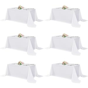 sancua Rectangle Tablecloths 6 Pack - 90x132 Inch - White Washable Fabric Cloth Table Cloth, Large Reusable Polyester Table Covers for Wedding, Party, Birthday, Banquet
