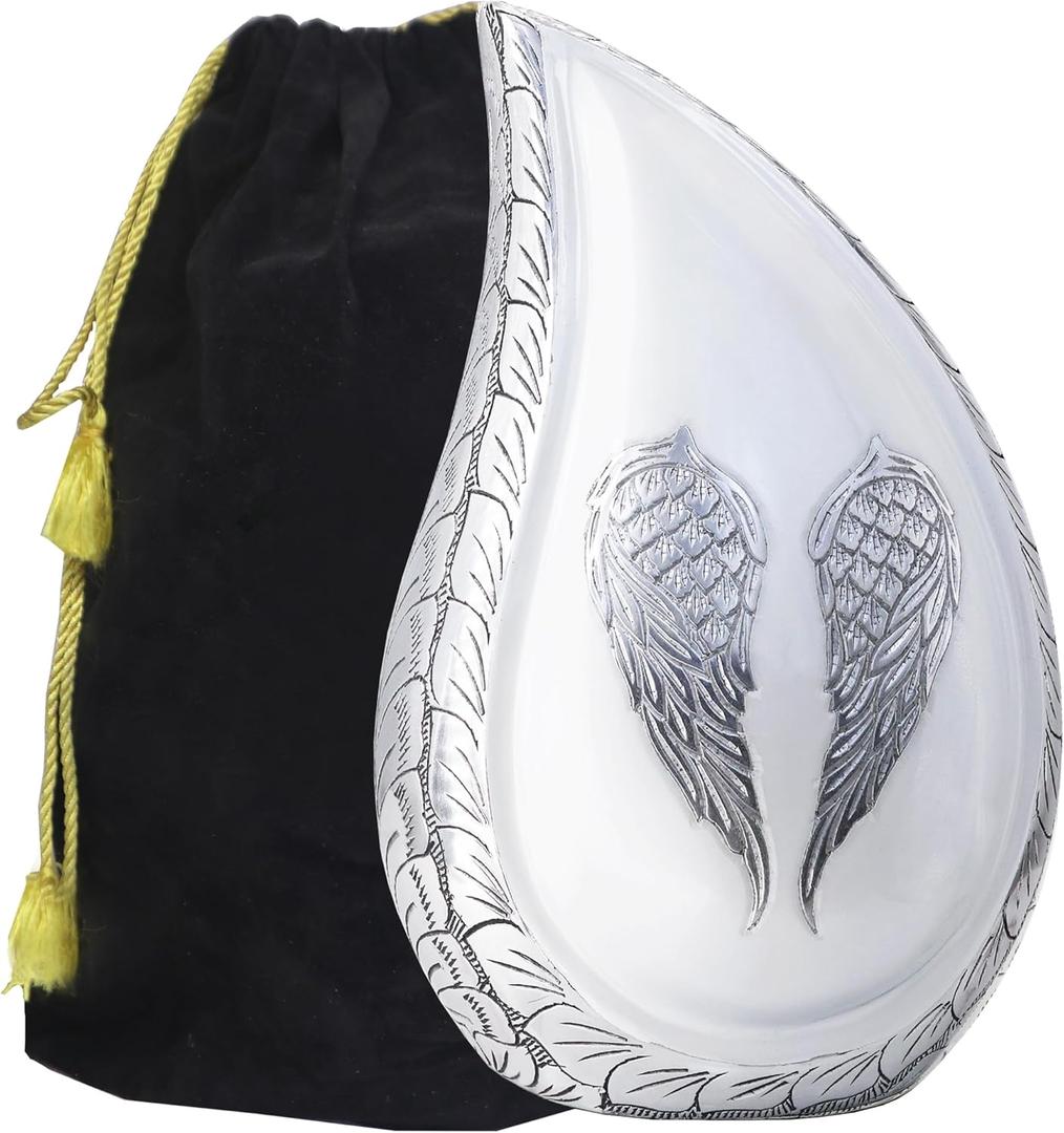 M MEILINXU Cremation Urns for Human Ashes Adult Man & Women, Funeral Urn for Ashes Adult Male & Female, Engraved Angel Wings, Decorative Teardrop, Burial, White Urns, Large Tear Drop - Full Size