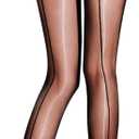 HTRUIYA Women Shiny Backseam Pantyhose Sexy Sheer Seamed Tights Control Top Oil Stocking Pantyhose for Women (One Size, Black)