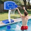 Large Pool Basketball Hoop Poolside, Swimming Pool Basketball Game for Inground Pools, Water Basketball for Pool with 2 Balls and Pump, Summer Outdoor Toys for Kids Teens Adults