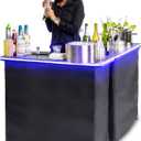 GoBar Portable Double Bar Table Set with Multi-Color LED Lights - Mobile Bartender Station for Events - Includes Carrying Case