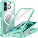 Hekodonk for iPhone 16 Plus Case, Compatible with Magsafe [Built-in Tempered Glass Screen Protector & Camera Lens Protection] Full Body Shockproof Protective Women Girl Bling Case,Green