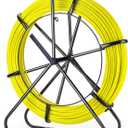 Fiberglass Fish Tape with Hand Brake, 656FT x 1/4" (6mm) Duct Rodder Wire Puller with Steel Reel Stand & Guide Cage, Flexible Cable Puller for Electrical Conduit, Wall & Underground Wiring