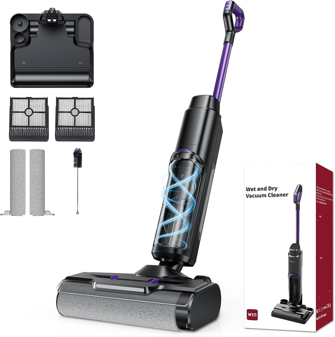 Twotoo Wet Dry Vacuum Cleaner,45Mins Runtime Cleaning Area 2,583 ft,Cordless Vacuum Cleaner, Cordless Vacuum and Mop All in One,Self-Cleaning,for Hard Floors Sticky Messes and Pet Hair,W15 Set
