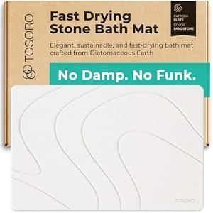 TOSORO - Stone Bath Mat Diatomaceous Earth Shower Mat Non-Slip Super Absorbent Diatomite Stone Bath Mats for Bathroom Floor Quick Drying Natural Easy to Clean (23.5 x 15) - Sandstone