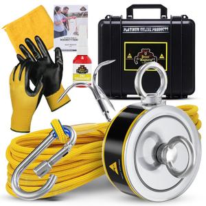 1320LBs Complete Magnet Fishing Kit | Double Sided Fishing Magnet Kit with Case | Includes Strong Neodymium N52 Magnets, Durable 65ft Rope, Carabiner, Gloves, Grappling Hook & Carry Case