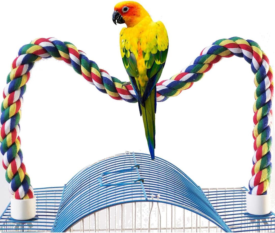 Bird Perch,Bird Rope Perch & Rope Perch,Bird perches for cage,Rope Perch for Conures,Parrots,Cockatiel,Lovebird,Budgerigar,Parakeet Rope perches for cage (polychrome)