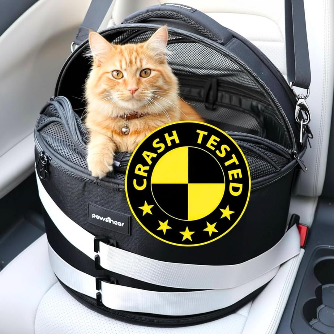 3-in-1 Crash-Tested Cat & Small Dog Car Seat | Enclosed Cat Bed at Home | Top-Access Round Carrier for Easy Vet Checks & Reducing Travel Stress | 5-Star CPS Certified for Safe Pet Car Travel
