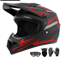 Youth Kids Dirt Bike Motocross Helmet (Goggles Gloves Face Mask) 4PCS Set, DOT Approved Boys Girls Full Face Motorcycle Helmets, ATV BMX MX Mountain Bike Off Road Kid Helmet (Red, M)