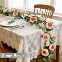 2 Pack 12Ft Artificial Eucalyptus Floral Garland with 16 Flowers Vintage Peony Rose, Pink Fake Flower Greenery Spring Garland Floral Vines for Mantle Wedding Arch Home Table Runner Backdrop Decor