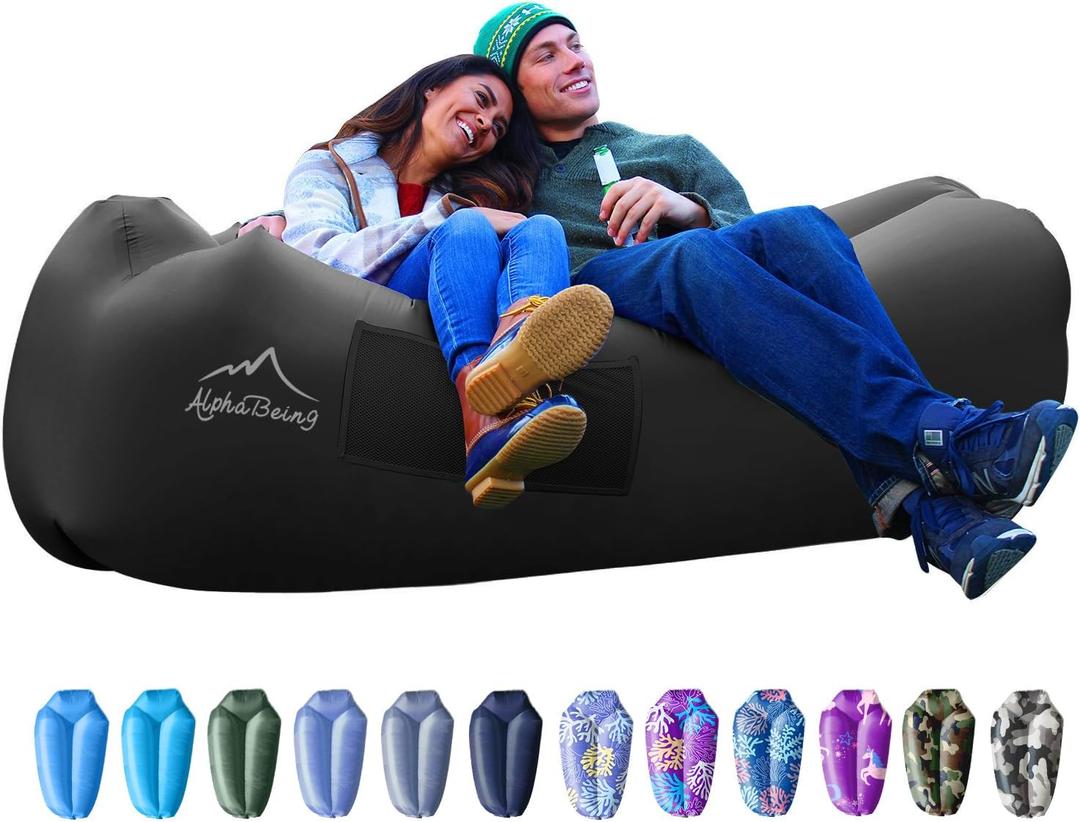 AlphaBeing Inflatable Lounger Beach Chair Accessories, Air Sofa Hammock Inflatable Couch for Camping Backyard Lakeside with Compression Sacks, Ideal Outdoor Gifts for Adults (BLACK)