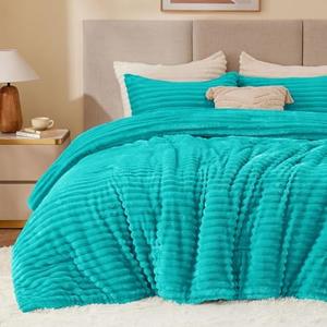 BEDELITE Fleece Queen Comforter Set -Super Soft & Warm Fluffy Teal Bedding, Luxury Fuzzy Heavy Bed Set for Winter with 2 Pillow Cases