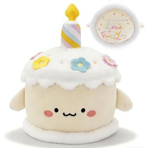 Birthday Cake Stuffed Toy Cute Cake Plush Dessert Plush with Hidden Pocket Love You Forever Embroidery 8.6" for Kids Adults Home Desk Decor (Beige-Yellow)