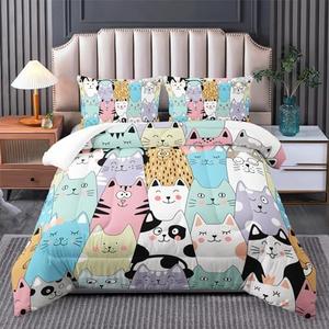 Tuzaovy Twin Cat Comforter Set for Girls - Kawaii Cute Bedding Set with Cat Room Decor