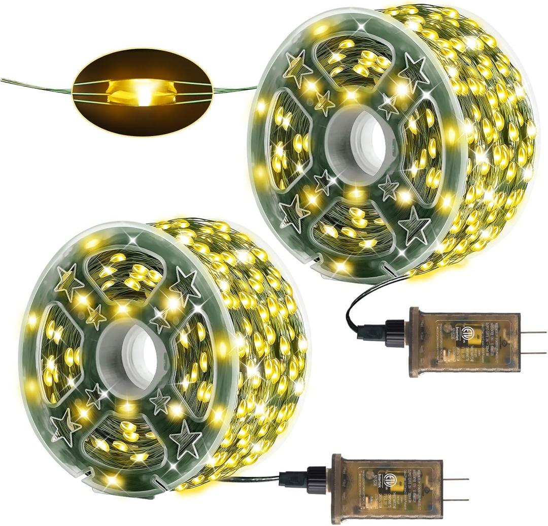 Heceltt 2 Pack Total 2000 LED Christmas Lights Outdoor,Green Wire Outdoor Fairy Lights Plug in Waterproof 8 Modes and Timer Memory Function for Xmas Wedding Party Holiday Patio Decor (Warm White)