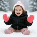 Winter-Kids-Mittens for Toddlers 2-6 Years - Windproof & Fleece Lined Knit Snow Gloves, Soft Warm Gloves for Boys-Girls (Pink)