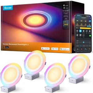 Govee Smart Recessed Lighting 6 Inch, Matter RGBIC LED Recessed Light Work with Alexa, Google Assistant, Dimmable 1100LM Canless Downlight with Junction Box for Living Room, Bedroom, Kitchen 4 Pack