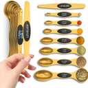 Magnetic Measuring Spoons Set with Strong N45 Magnets, Heavy Duty Stainless Steel Metal, Fits in Most Kitchen Spice Jars for Baking & Cooking, BPA Free, Multicolor, Set of 8 with Leveler(Gold)