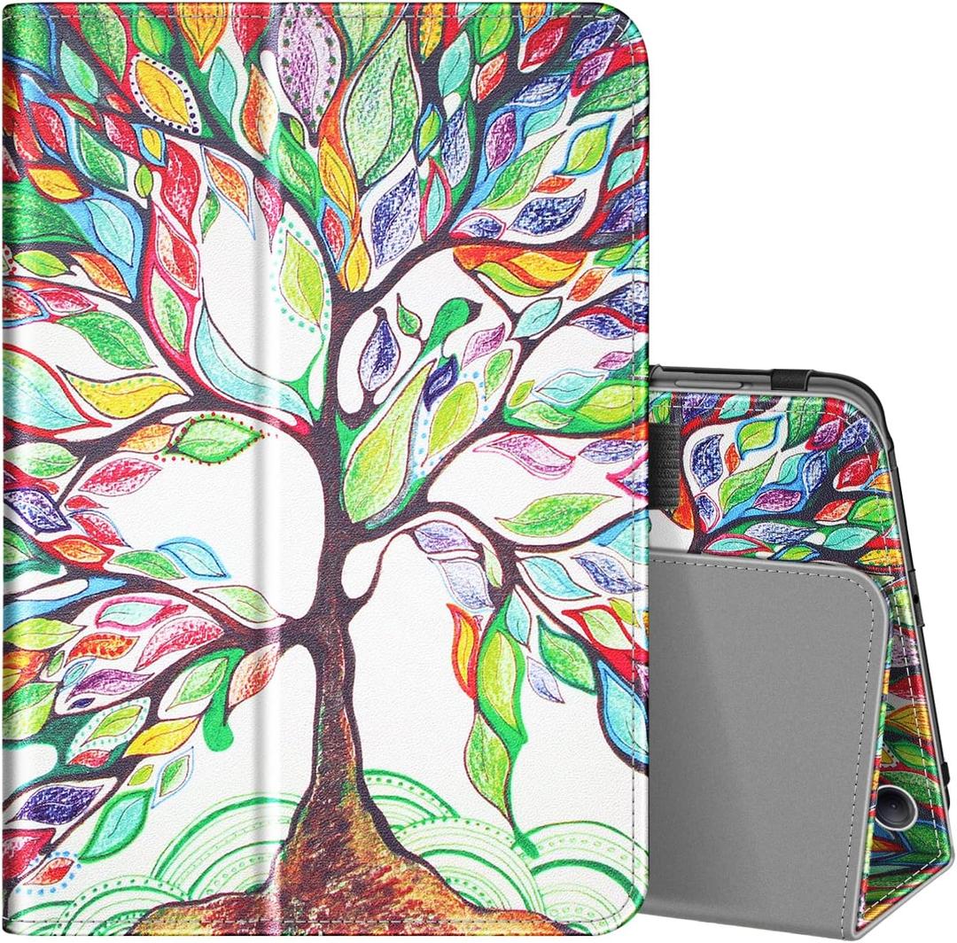 Fintie Folio Case for Amazon Kindle Fire HD 8 & Fire HD 8 Plus Tablet (12th Generation/10th Generation, 2024/2022/2020 Release)- Slim Fit Vegan Leather Stand Cover with Auto Sleep/Wake, Love Tree