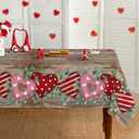 Horaldaily Valentine Tablecloth 5270 Inch Rectangular, Red Heart Eucalyptus Brown Wood Grain Washable Seasonal Table Cover for Party Picnic Dinner Decor
