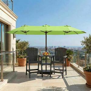 15FT Large Patio Umbrella with Base Included, Double Sided Outdoor Market Umbrella with Flexible Fiberglass Ribs, UV-Blocking Extra Large Umbrella for Garden, Pool, Deck, Apple Green