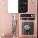 ONETOP Compatible with Samsung Galaxy S21 Ultra Wallet Case with Card Holder, PU Leather Kickstand Card Slots Case, Double Magnetic Clasp and Durable Shockproof Cover 5G 6.8 Inch (Rose Gold)