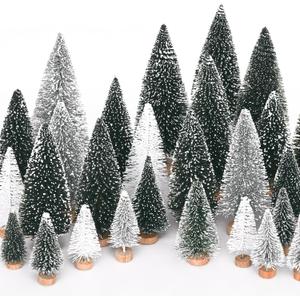 Waipfaru Christmas Table Decor, 30 Pcs Bottle Brush Christmas Trees, White Mini Christmas Trees, Farmhouse Pine Trees for Xmas Tabletop Crafts Indoor Home Decorations (Sliver & White)