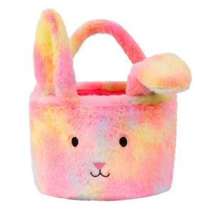 Easter Baskets for Kids,Plush Egg Hunting Easter Buckets with Handle Folded Ears, Gifts Boys Girls (Multi-1)