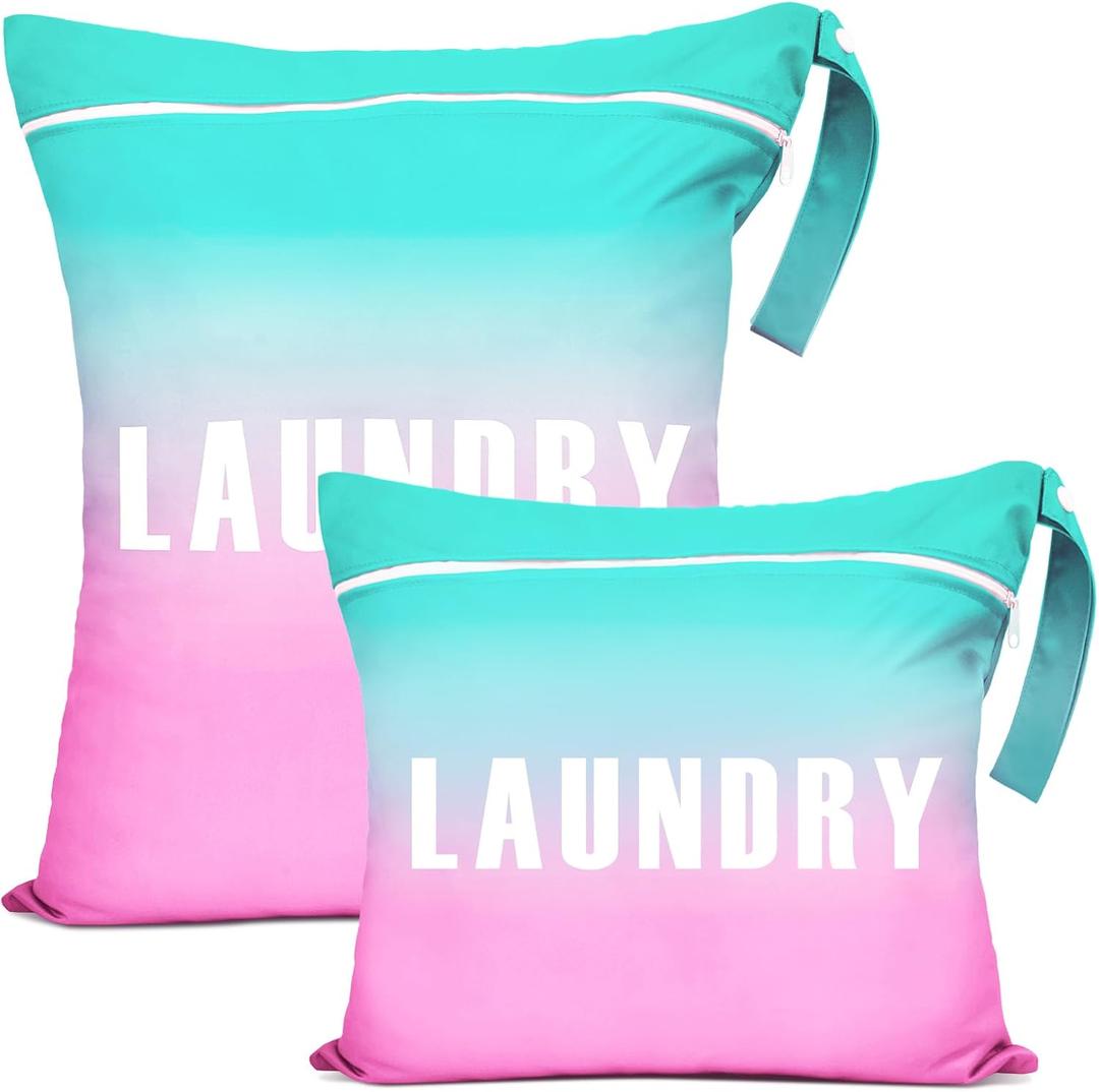 2 Pcs Large Travel Laundry Bags - Waterproof Wet Dry Bags for Gym Clothes, Swimming, Yoga (Pink+Green)