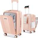 Carry on Luggage Top opening Suitcases, Expandable with Cup&Phone Holder and USB Charging Port,Hardside with Front Pocket Rolling Suitcases with Spinner Wheels & YKK Zippers (Pink, 20 Inch)