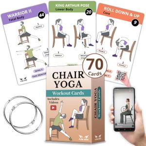 Chair Yoga for Seniors Over 60  70 Exercise Cards with Videos & Workout Plan  Includes 5-Week Challenge, Ebook, Chart & 2 Rings for Easy Organization  Weight Loss Guide for Women & Men