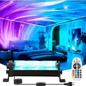 16.2inch Dynamic Wave Wall Light Bar, 30W LED Ocean Wave&Aurora Projector Light with Remote, RGBW Flowing Water Ripple Light for Bedroom, Gaming Room, Living Room, Home Decor, Ambient Mood Lighting