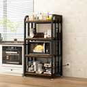 4-Tier Kitchen Bakers Rack with Power Outlet and Rolling Wheels, Microwave Stand with Storage, Adjustable Kitchen Shelves Freestadning, Coffee Bar Station, Bakers Rack for Spices, Pots and Pans, Brown (15.7"D x 25.59"W x 55.12"H)
