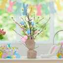 16 Inch Easter Egg Tree with LED Lights, Colorful Easter Tree Ornament Tabletop Decor Centerpiece Artificial Egg Tree Easter Plant Decorations for Home Party Wedding Holiday Spring