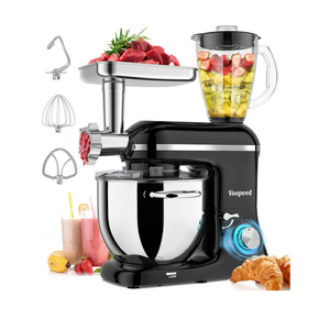 Vospeed 9 IN 1 Stand Mixer, 850W Tilt-Head Multifunctional Electric Mixer with 8 QT Stainless Steel Bowl, 1.5L Glass Jar, Meat Grinder, Hook, Whisk, Beater Dishwasher Safe (Black)