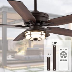 NORFOLK Outdoor Ceiling Fans with Lights and Remote, Waterproof 52 Inch Ceiling Fan with 3 Color LED Light for Patios, Gazebos, and Indoor, Wet Rated Farmhouse Modern Style