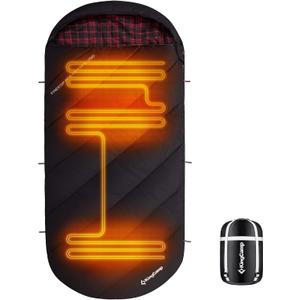 KingCamp Sleeping Bag for Adults, Cold Weather & Warm Extra Wide Big & Tall XL Portable Waterproof Flannel Sleeping Bags, Essentials Gear Accessories for Camping Backpacking Hiking Indoor & Outdoor (86.6" x 39.4", Heated Black)