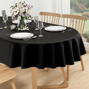 homing Oval Vinyl Tablecloth, Waterproof Spillproof Plastic Flannel Backed Table Cloth, Wipe Clean Table Cover for Dining, Buffet Parties and Camping (Black, 60" x 84")