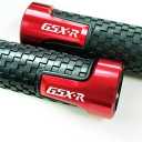 Red Carbon Look Aluminum Motorcycle 22mm Engraved Handle Bar Rubber Gel Hand Grips CNC Bar End 7/8" Compatible with Suzuki GSXR GSX-R 125 150 600 750 1000 1300 Hayabusa