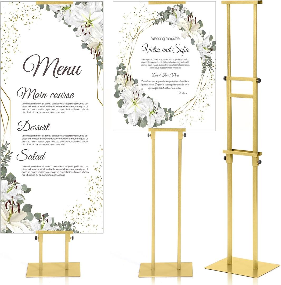 Thyle 1 Pcs Gold Poster Board Holder Stand Height up to 80" Heavy Duty Welcome Sign Stand Double Sided Easel Holder with Base Adjustable Portable Sign for Wedding Restaurant(Metal)