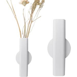7" Wall-Mounted Flower Tube, Wall Mounted Open Vase, Wall Metal Flower Tube Decoration Holder for Flower Display, Home Office Living Room Bedroom Decoration with Adhesive Material, 2pcs(White)
