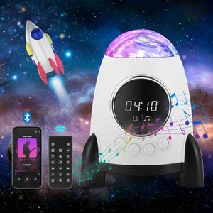 Star Projector With Alarm Clock, Rocket Galaxy for Bedroom, Bluetooth Speaker and White Noise Aurora