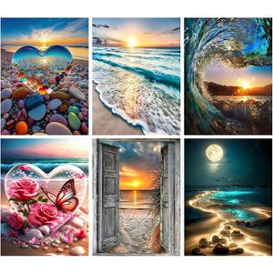 KINPLUB 6 Pack Diamond Painting Kits for Adults, 5D Beach Diamond Art Kits for Beginners, DIY Full Drill Paint with Diamond Gem Art, Home Wall Decor 12 x 16 Inch