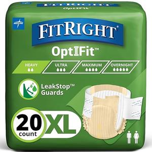 FitRight Adult Diapers, Extra+ Heavy Absorbency, XL (Waist Size 56in64in), 20 Count, OptiFit Incontinence Briefs for Men and Women, Disposable, MoistureWicking, Leak Protection,