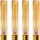 CTKcom T9/T185 40W Vintage Edison Light Bulbs E26 E27 Base(4 Pack)- Tubular Bulb Nostalgic Tungsten Filament Antique Incandescent Bulb Golden Tinted Glass for Industrial Wall Sconces Pendant Lighting