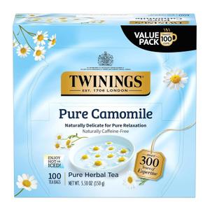 Twinings Pure Camomile Herbal Tea Individually Wrapped Bags, 100 Count (Pack of 1), Delicate for Pure Relaxation, Naturally Caffeine-Free, Enjoy Hot or Iced, 100 Teabags (EXP 01/22/29)